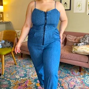 Denim zip front jumpsuit